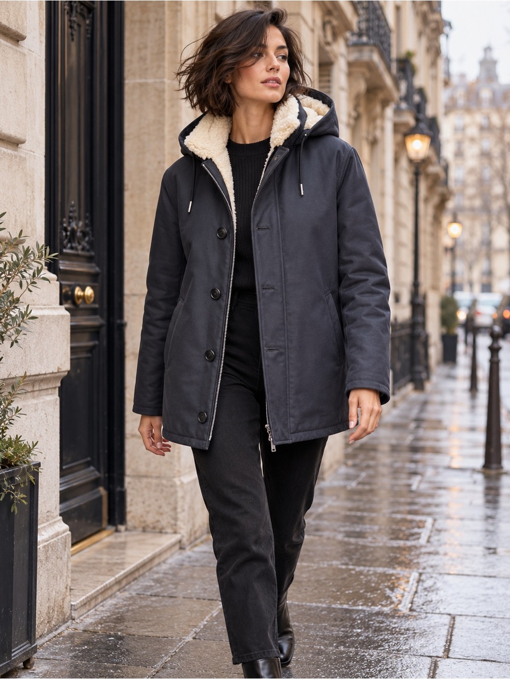 SANDRO PARIS Cloudy Blue Gray French Sherpa Parka, S